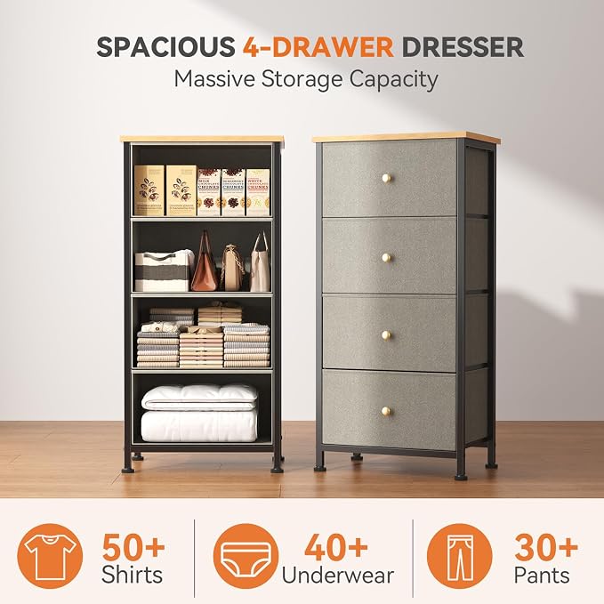 Sweetcrispy Dresser for Bedroom, 4 Drawer Storage Cabinet, Tall Nightstand | - Image 4
