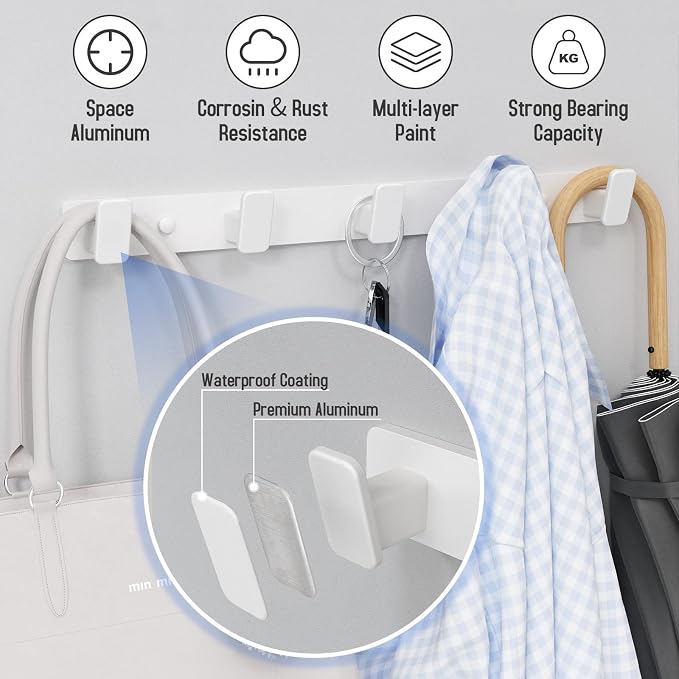 White Coat Rack Wall Hooks for Hanging Heavy Duty Door Hooks - Image 3