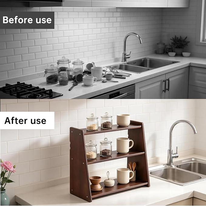 100% Solid Wood Coffee Station Organizer, Countertop Organizer | 3 Tier Spice - Image 9