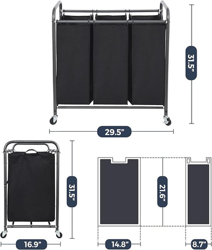 STO STO Laundry Sorter 3 Section, 3 Bag Laundry Hamper, Rolling Laundry Cart - Image 6
