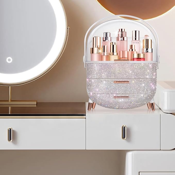 MASSY Egg Shape Makeup Storage Box, Countertop Portable Vanity Cosmetics - Image 2