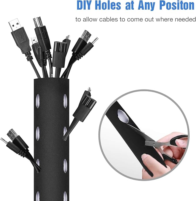 JOTO 2 Pack Cable Management Sleeve -Black, 2 Large | 130" Cord Organizer System - Image 4
