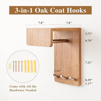 Oak Wood Coat Rack Wall Mount - Image 6