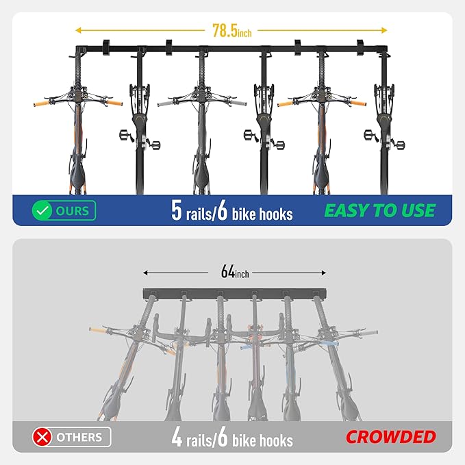 monTEK Enhanced Garage Bike Rack, Adjustable 6 Bike Hangers - Image 2