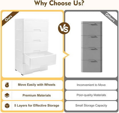 Plastic Drawers Dresser Storage Cabinet 5 Drawer Stackable Vertical Clothes - Image 9