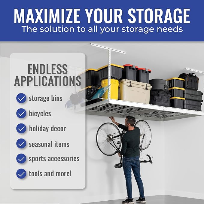 SafeRacks 4 ft x 8 ft Overhead Storage Rack Adjustable 24 in - 45in Height - Image 3