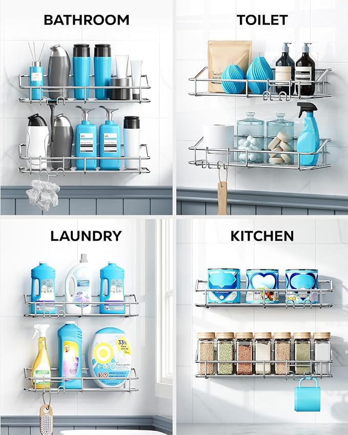 Nieifi Shower Caddy Shelf Storage Rack Adhesive Without Drilling Stainless Steel - Image 8