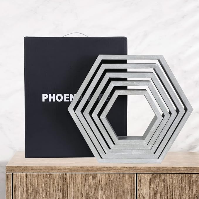 Hexagon Shelves, Floating Wall Shelf, Honeycomb Octagon Cube Shelves Wood | - Image 7