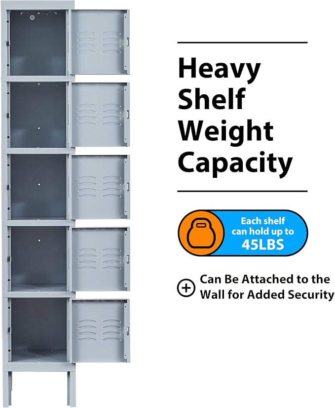 Metal Locker with 5 Doors, 5 Tier Steel Storage Lockers - Image 4