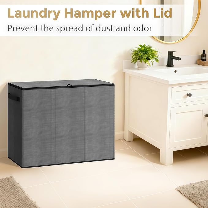 180L Laundry Hamper 3 Section, Large Laundry Basket - Image 6