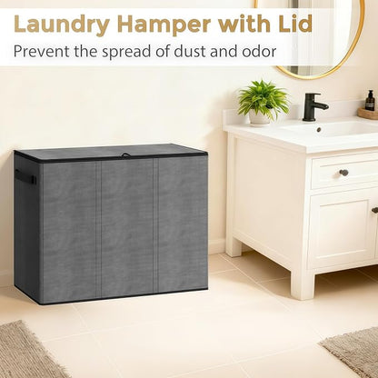 180L Laundry Hamper 3 Section, Large Laundry Basket - Image 6
