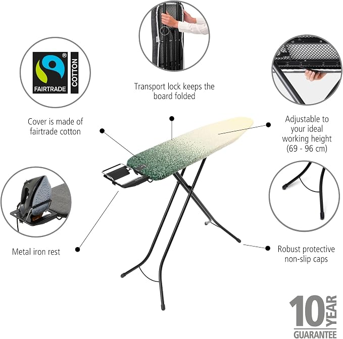 Brabantia Size A Compact Small Ironing Board 7 Height Options, Adjustable Steam - Image 3