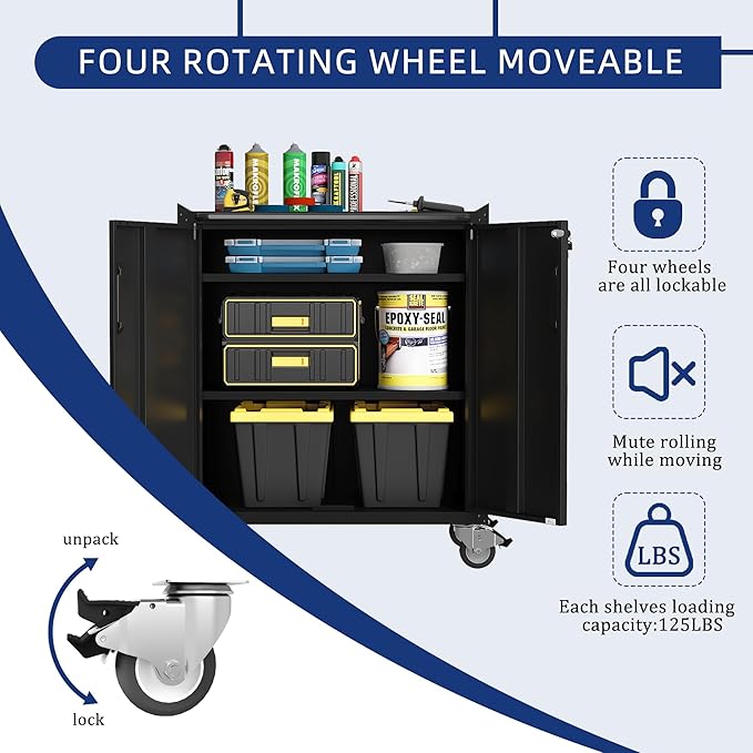 Rolling Tool Cabinet with Wheels, Tool Cabinets with 2 Door - Image 4