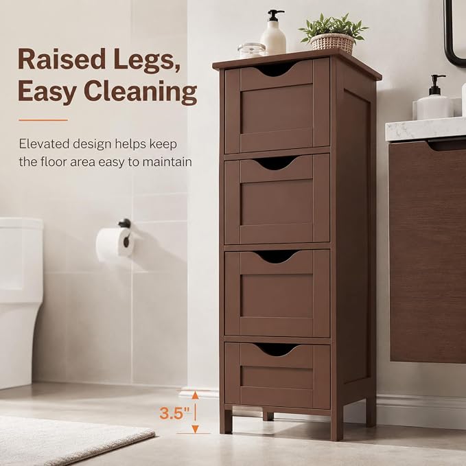 VINGLI 4-Drawer Bathroom Storage Cabinet, Slim Freestanding Floor Cabinet - Image 9