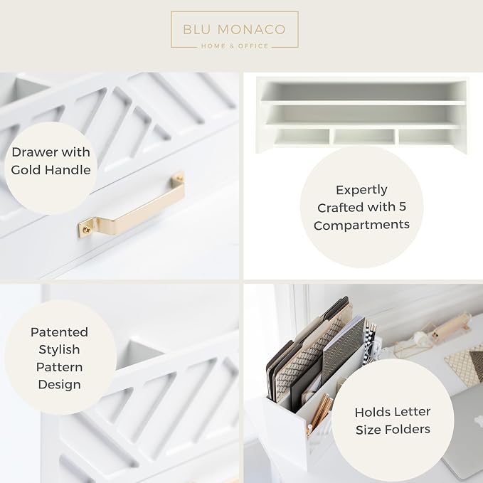 BLU MONACO | White Wooden Desk Organizer & Mail Organizer - Image 5