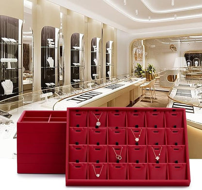 Oirlv Gorgeous Red Leather Jewelry Tray 12 Grid Jewelry Drawer Organizer - Image 2
