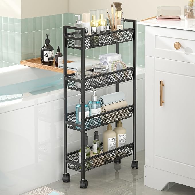 Slim Storage Rolling Cart, 4 Tier Narrow Cart - Image 4