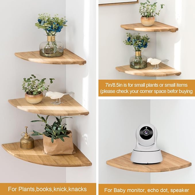 Corner Shelf, 7inch Solid Oak Wood Floating Corner Shelf Wall Mount Round End - Image 4