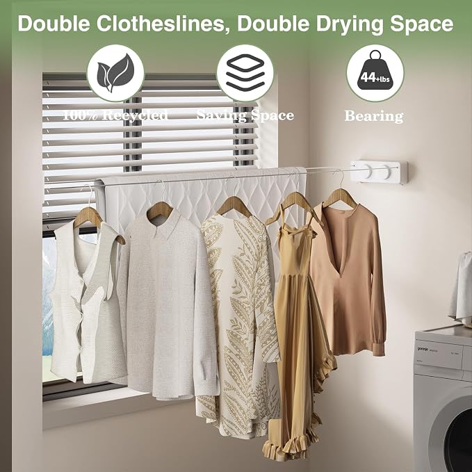 Danpoo Retractable Clothesline, Anti-Sag Adjustable Knob Heavy-Duty Clothes Line - Image 4