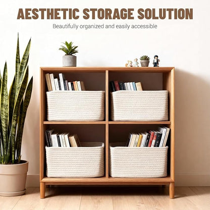 5 Pack White Woven Storage Baskets - Image 3