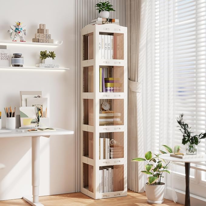 Giantex Foldable Rotating Bookshelf, 5-Tier Spinning Bookcase w/Swivel Base - Image 9