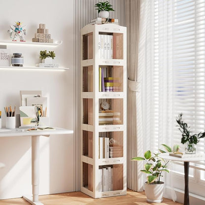 Giantex Foldable Rotating Bookshelf, 5-Tier Spinning Bookcase w/Swivel Base - Image 9