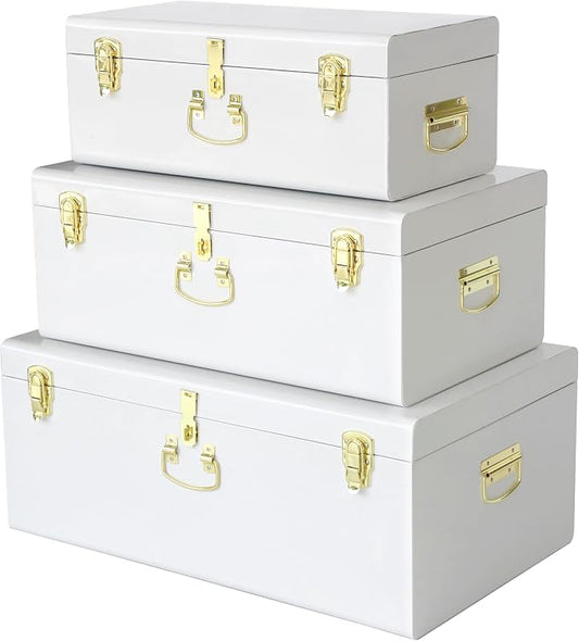 Vixdonos Decorative Box Set of 3 Metal Trunks Chest by Vixdonos