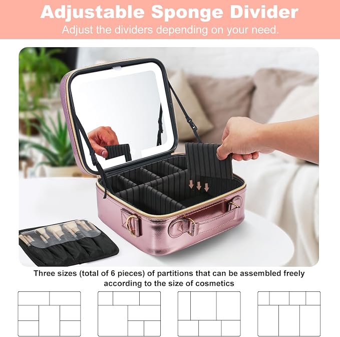 Mocado Travel Makeup Bag with LED Lighted Mirror, Travel Makeup Organizer - Image 3