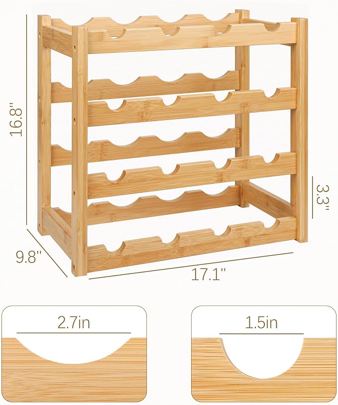 VASMIA Wine Rack, 4-Tier Bamboo Wine Racks Countertop, Sturdy and Durable Wine - Image 6
