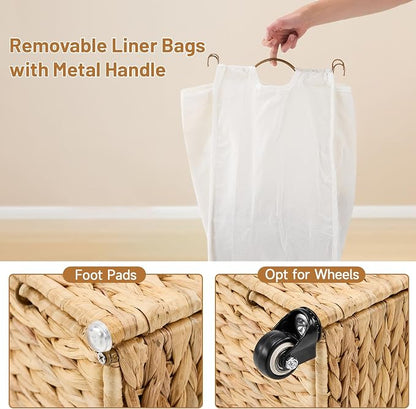 Laundry Hamper with Wheels, 52.8 Gallon Water Hyacinth Laundry Basket with Lid - Image 6