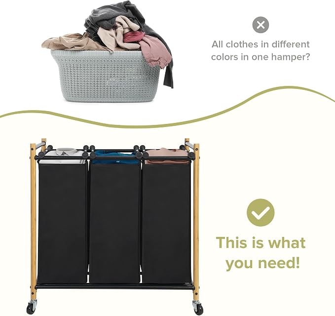 Laundry Sorter Hamper with Wheels, Heavy-Duty Laundry Basket Sorter Rolling - Image 6