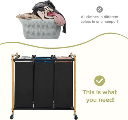 Laundry Sorter Hamper with Wheels, Heavy-Duty Laundry Basket Sorter Rolling - Image 6