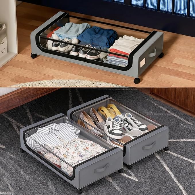 Under Bed Storage with Wheels, 6.7'' Tall Underbed Storage Containers with Lids - Image 9