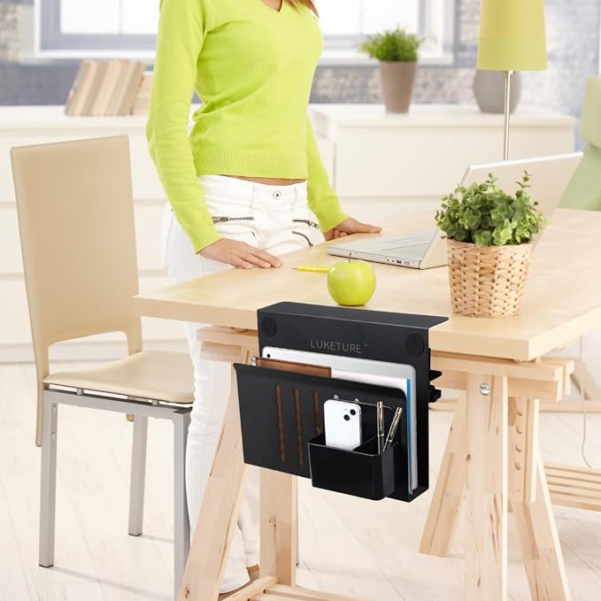 LUKETURE Desk Side Storage Laptop Holder No Drill Clamp On Organizer | Steel - Image 8
