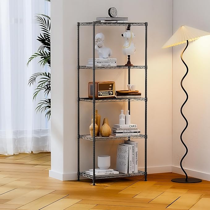 IZEUK 5-Tier Black Metal Storage Shelves, Adjustable Wire Shelving Unit - Image 8