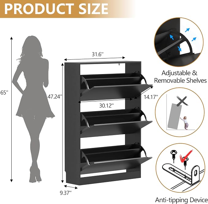 Wodeer Narrow Shoe Cabinet for Entryway, Slim Shoe Storage Cabinet - Image 2