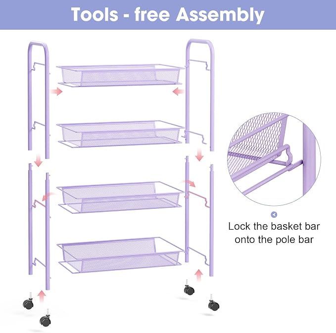 TOOLF 4-Tier Rolling Cart, Metal Utility Cart - Image 5