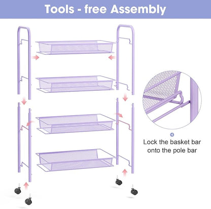 TOOLF 4-Tier Rolling Cart, Metal Utility Cart - Image 5