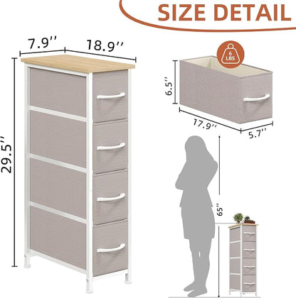 Somdot Narrow Dresser for Bedroom, 4 Drawer Storage Cabinet, Ash Grey | Storage - Image 3