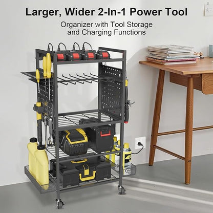 Power Tool Organizer Cart with Charging Station, Heavy Duty Garage Tool - Image 2