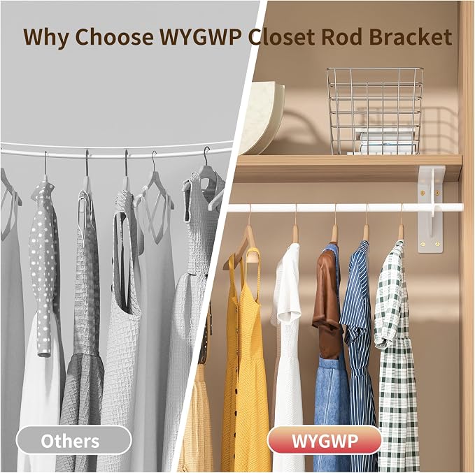 13.5x5.6 in Heavy Duty Closet Rod Support Bracket | 400lbs Capacity Sturdy Wall - Image 4