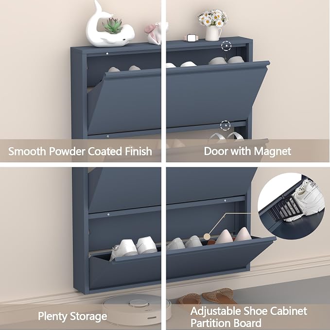 GREATMEET Shoe Cabinet with 3 Flip Drawers, Slim Metal Shoe Cabinet Storage - Image 7