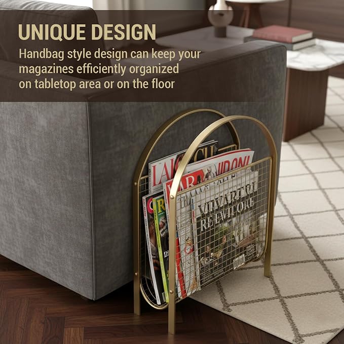 MyGift Mid-Century Design Magazine Rack, Matte Black Tone Metal Mesh - Image 4