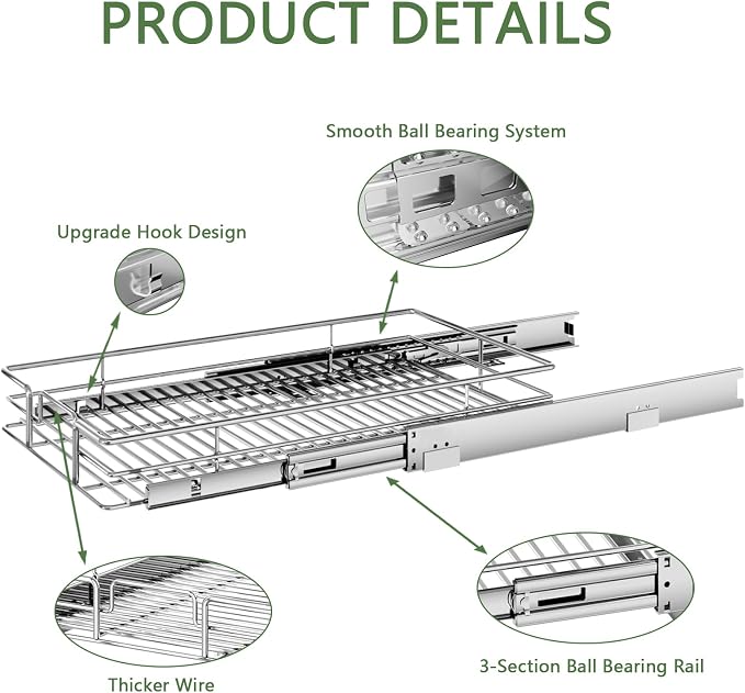 Pull Out Cabinet Organizer 14½" W x 21½" D, Heavy Duty Cabinet Pull Out Shelves - Image 7