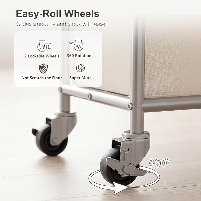 Heybly 2-Section Laundry Sorter Hamper, Rolling Laundry Hamper - Image 8