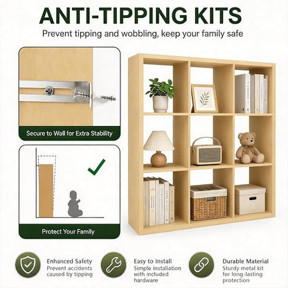 CTESNE【Wooden Thick Frame 9 Cube Storage Organizer Shelf - Image 5