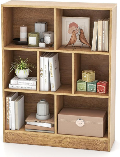 Giantex 7 Cube Bookcase, 4-Tier Freestanding Bookshelf w/ 7 Open Compartments - Image 7
