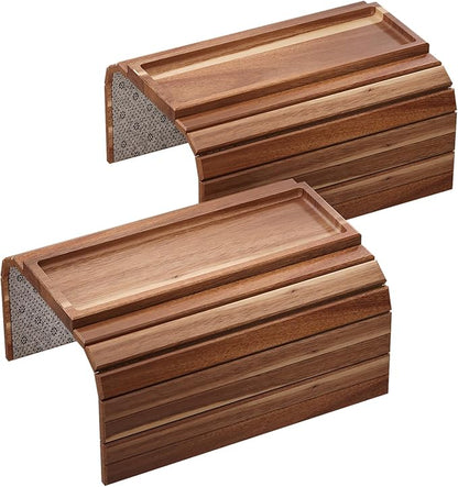 Sofa Arm Tray, Acacia Wood Folding Couch Arm Tray, Sofa Armrest Trays by DANFOXER