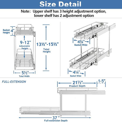 LOVMOR 2 Tier 5½" W x 21½" D, Individual Pull Organizer Kitchen Cabinet Storage - Image 3