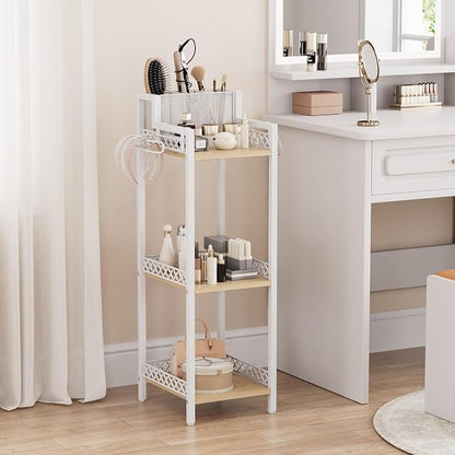 Slim Bathroom Storage Shelf Unit, 3 Tier Corner Storage, Rustic Makeup Organizer - Image 6